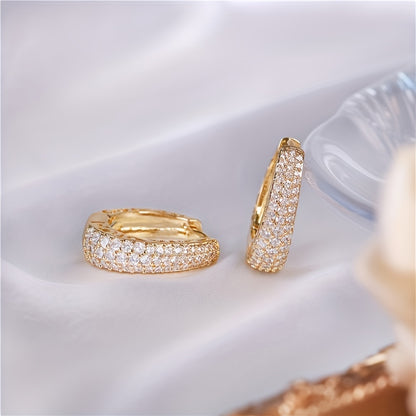 READKISS Elegant 18K Golden Plated Hoop Earrings with Micro Pave Synthetic Zirconia for Women – Sparkling Bridal & Fashion Jewelry for Weddings, Parties, and Casual Attire