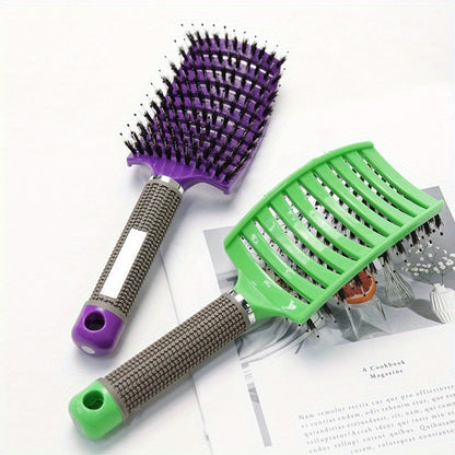 1pc Curved Vented Professional Detangling Hair Brush | Magic Scalp Massage Comb for Women, Ideal for Wet Curly Hair, Styling Tool, ABS Plastic Handle, Nylon Bristles - Perfect Christmas Gift for Friends/Relatives