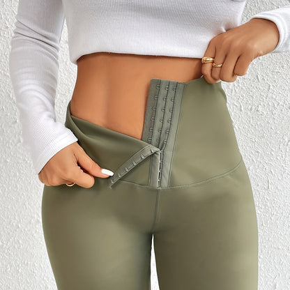Women'S High-Waist Double-Breasted Tummy Control Leggings - Thickened, Stretchy, Button Closure, Olive Green, Long Length, All-Season Skinny Jeans for Butt Lifting & Belly Smoothing, High Waisted Leggings, Butt Lifting Appare