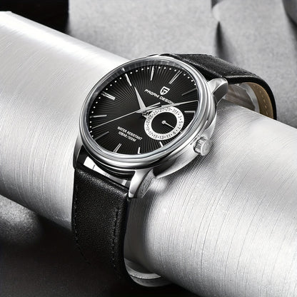 PAGAN DESIGN Fashion Casual Sports Watch Men Stainless Steel Waterproof Quartz Watch Leather Strap