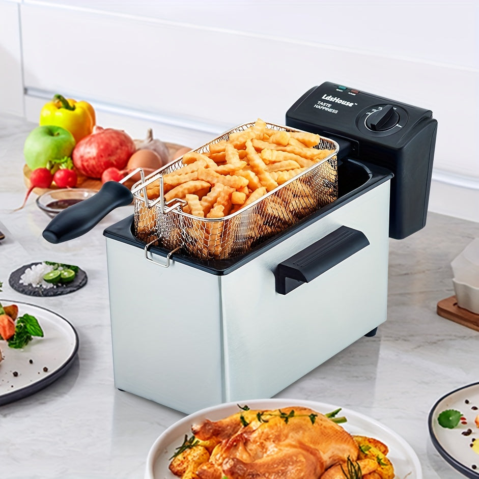 Ldshouse Professional Grade Electric Deep Fryer with Basket & Removable Lid with View Window, 1800 Watts, 9 Cups / 3.5 Liters Oil Capacity, Stainless Steel for home cooking