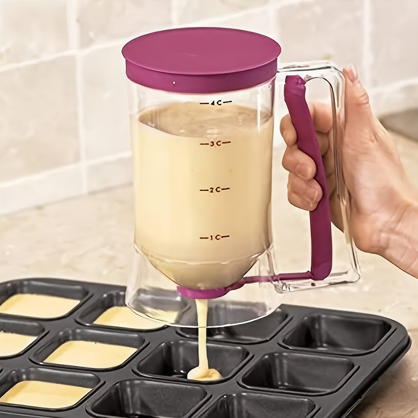 1pc Pancake Cupcake Batter Dispenser, Batter Separator Bakeware Maker with Measuring Label, Perfect Baking Tool for Cupcakes, Waffles, Muffin Mix, or Any Baked Goods