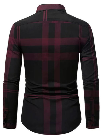 Men'S Plaid Print Long Sleeve Dress Shirt, Casual Comfy Collared Button Design Top for Work Office Business, Men'S Clothes for All Seasons, Menswear