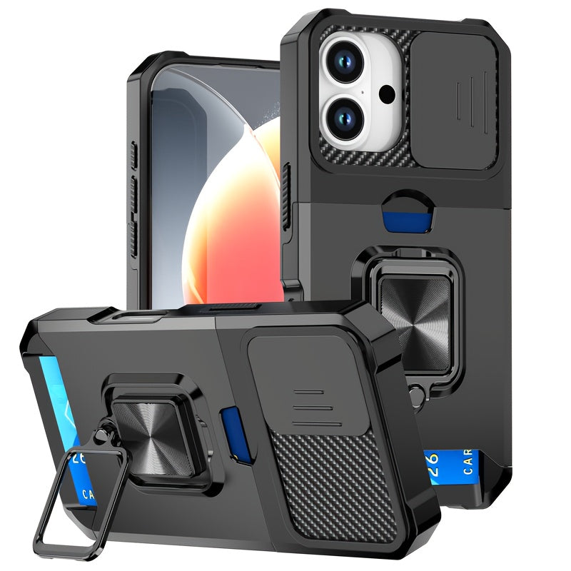 Heavy-Duty Shockproof Phone Case with a Metal Stand And Card Slot, Compatible with for iphone 17 Pro Max, 16 Pro Max, 15 Pro Max, And 14 Pro Max.