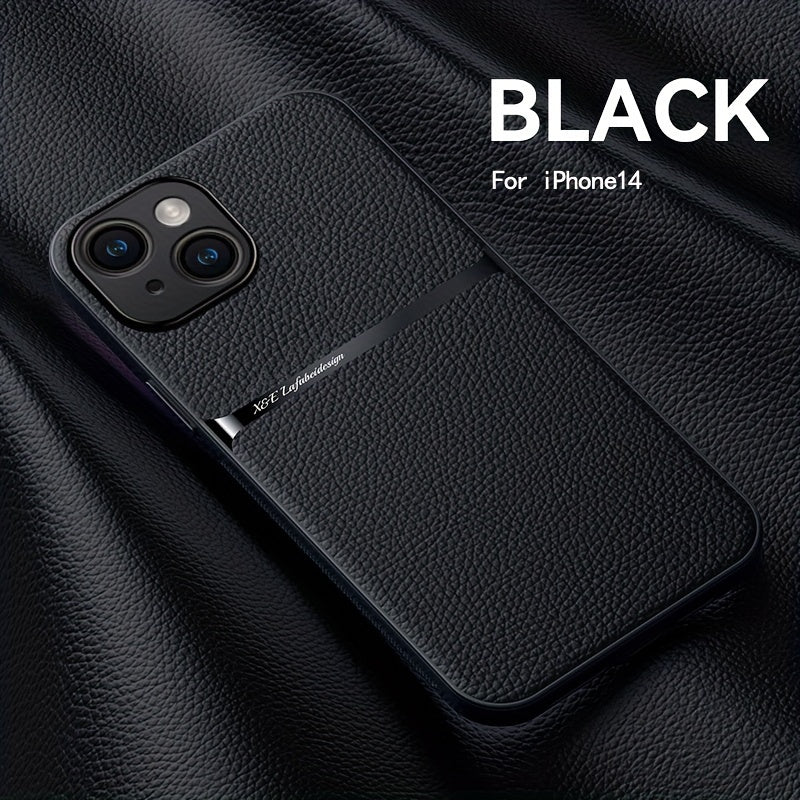 Litchi Pattern PU Leather Phone Case For Iphone15promax With Built-in Magnetic Suction 14 Promax Luxury Style 11 PU Leather 13 Promax Full Package Fall Protection Case