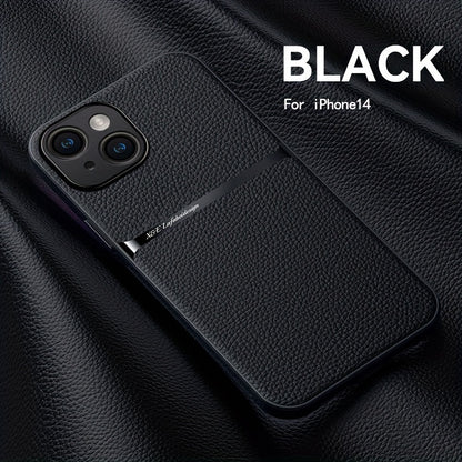 Litchi Pattern PU Leather Phone Case For Iphone15promax With Built-in Magnetic Suction 14 Promax Luxury Style 11 PU Leather 13 Promax Full Package Fall Protection Case