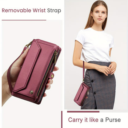 New Wallet Phone Case Wrist Shoulder Strap Lanyard Flip Magnetic Clasp Card Holder Kickstand Women Small Crossbody Handbag For Samsung Galaxy Note10+ 20 S24 S23 S22 S21 S20 S10 Plus Ultra FE Coin Purse A01 A04 A12 A13 A14 A22