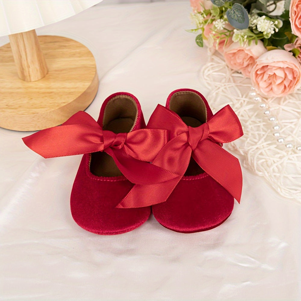 Charming Bowknot Princess Wedding Shoes for Youngsters - Soft Sole Mary Jane Flats, Lightweight Fabric Upper & Rubber Sole, All-Season Comfort, Ideal for Weddings and Special Occasions, Wedding Shoes for Brid