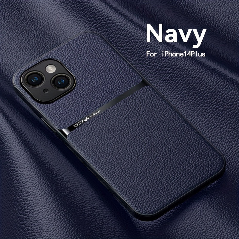 Litchi Pattern PU Leather Phone Case For Iphone15promax With Built-in Magnetic Suction 14 Promax Luxury Style 11 PU Leather 13 Promax Full Package Fall Protection Case
