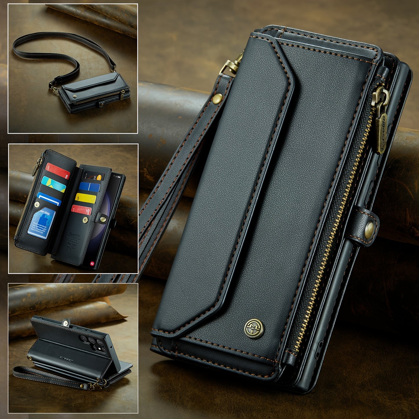 New Wallet Phone Case Wrist Shoulder Strap Lanyard Flip Magnetic Clasp Card Holder Kickstand Women Small Crossbody Handbag For Samsung Galaxy Note10+ 20 S24 S23 S22 S21 S20 S10 Plus Ultra FE Coin Purse A01 A04 A12 A13 A14 A22