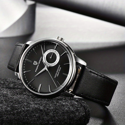 PAGAN DESIGN Fashion Casual Sports Watch Men Stainless Steel Waterproof Quartz Watch Leather Strap