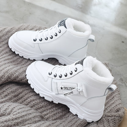 Women'S Winter High-Top Boots - Warm Fleece-Lined Ankle Boots with Thick Sole, Lace-Up Casual Style, &, Perfect for Cold Weather Comfort, Winter Boots