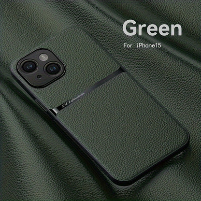 Litchi Pattern PU Leather Phone Case For Iphone15promax With Built-in Magnetic Suction 14 Promax Luxury Style 11 PU Leather 13 Promax Full Package Fall Protection Case