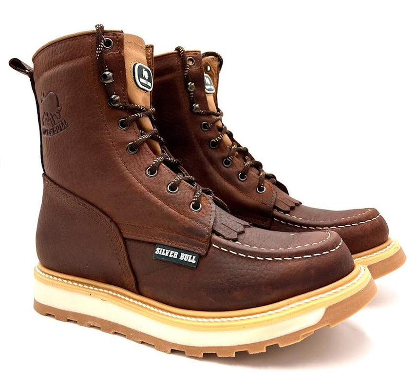 Industrial Moc Toe Work Boots, Oil Slip Resistant, 8-Inch, Good Year Welt Construction, Leather Footwear