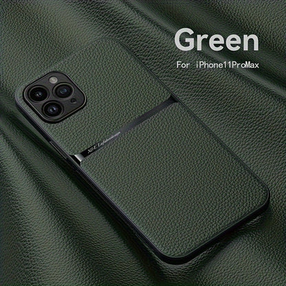 Litchi Pattern PU Leather Phone Case For Iphone15promax With Built-in Magnetic Suction 14 Promax Luxury Style 11 PU Leather 13 Promax Full Package Fall Protection Case