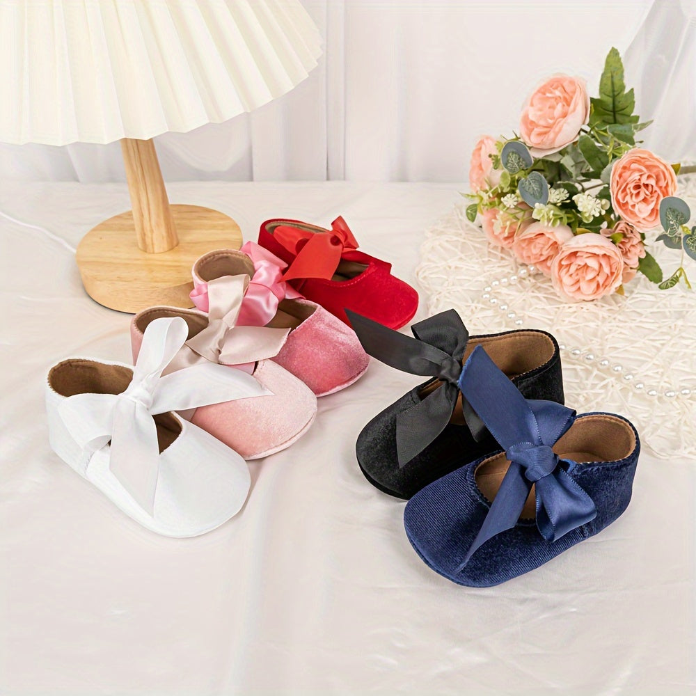 Charming Bowknot Princess Wedding Shoes for Youngsters - Soft Sole Mary Jane Flats, Lightweight Fabric Upper & Rubber Sole, All-Season Comfort, Ideal for Weddings and Special Occasions, Wedding Shoes for Brid