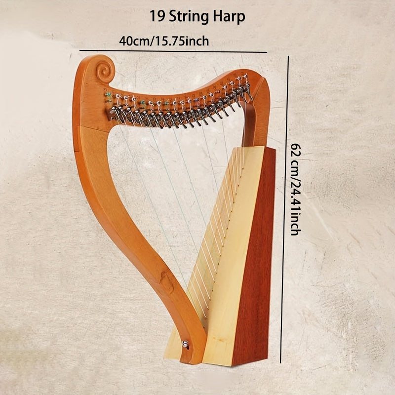 19 String 15 String Lyre Harp Mahogany Solid Wooden High Quality Portable Musical Instrument Stringed Instrument with Tuning Wrench Eid Al-Adha Mubarak