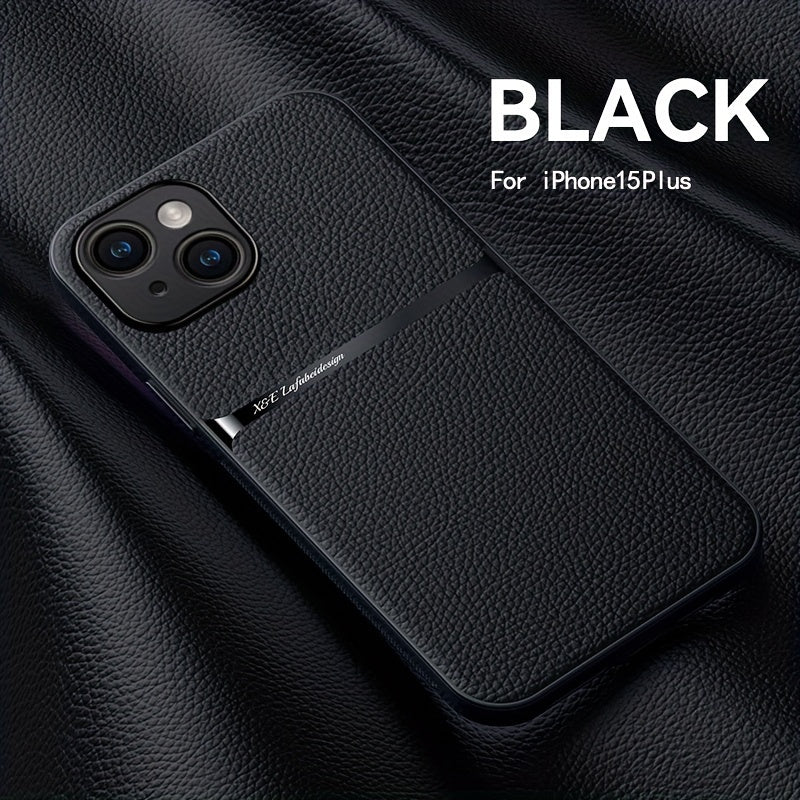 Litchi Pattern PU Leather Phone Case For Iphone15promax With Built-in Magnetic Suction 14 Promax Luxury Style 11 PU Leather 13 Promax Full Package Fall Protection Case