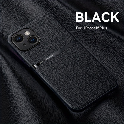 Litchi Pattern PU Leather Phone Case For Iphone15promax With Built-in Magnetic Suction 14 Promax Luxury Style 11 PU Leather 13 Promax Full Package Fall Protection Case