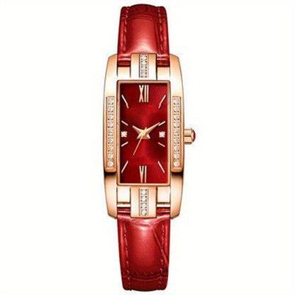 Rhinestone Decor Quartz Watch Elegant Rectangle Pointer Analog Wristwatch With PU Leather Strap