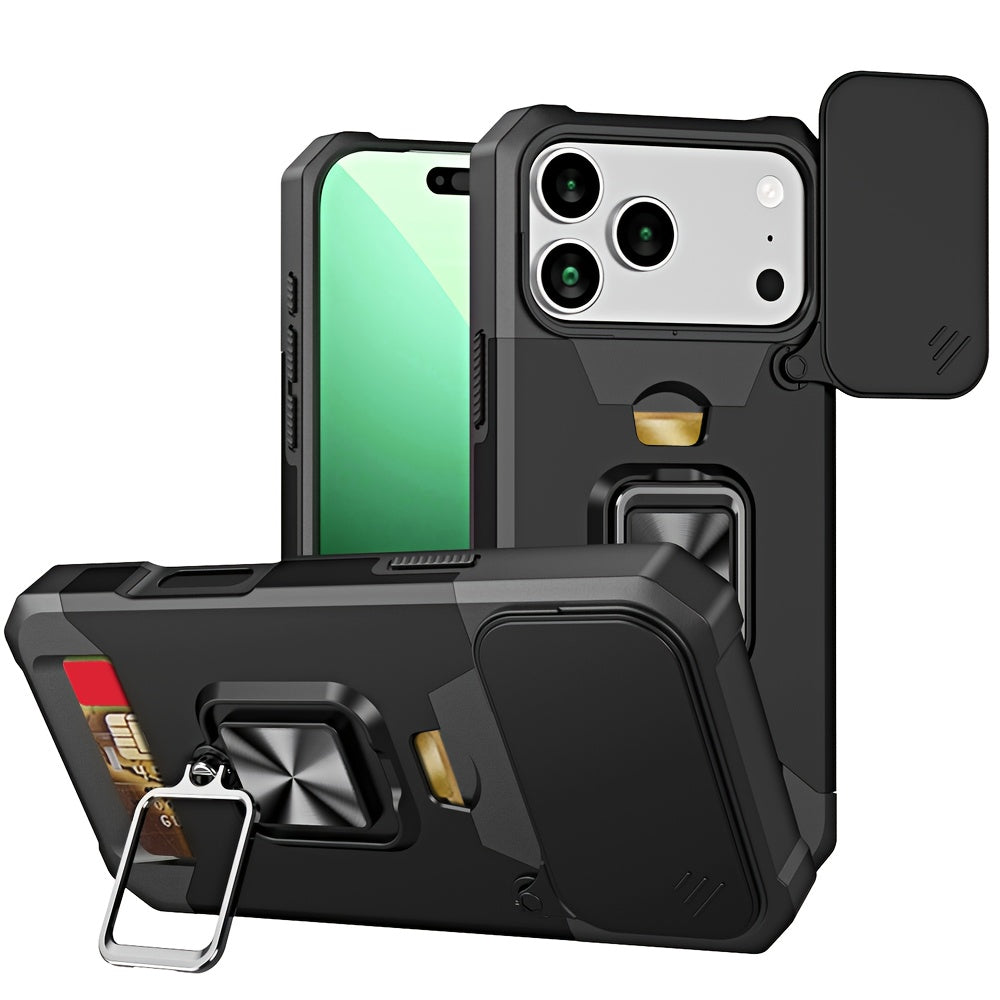Heavy-Duty Shockproof Phone Case with a Metal Stand And Card Slot, Compatible with for iphone 17 Pro Max, 16 Pro Max, 15 Pro Max, And 14 Pro Max.