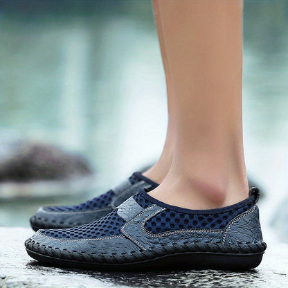 Mens Breathable Lightweight Solid Color Round Toe Slip-On Loafers - Wear-Resistant Non-Slip Rubber Sole, EVA Insole, Fabric Upper for Comfortable Walking, Hiking, Spring and Summer Outdoor Activities