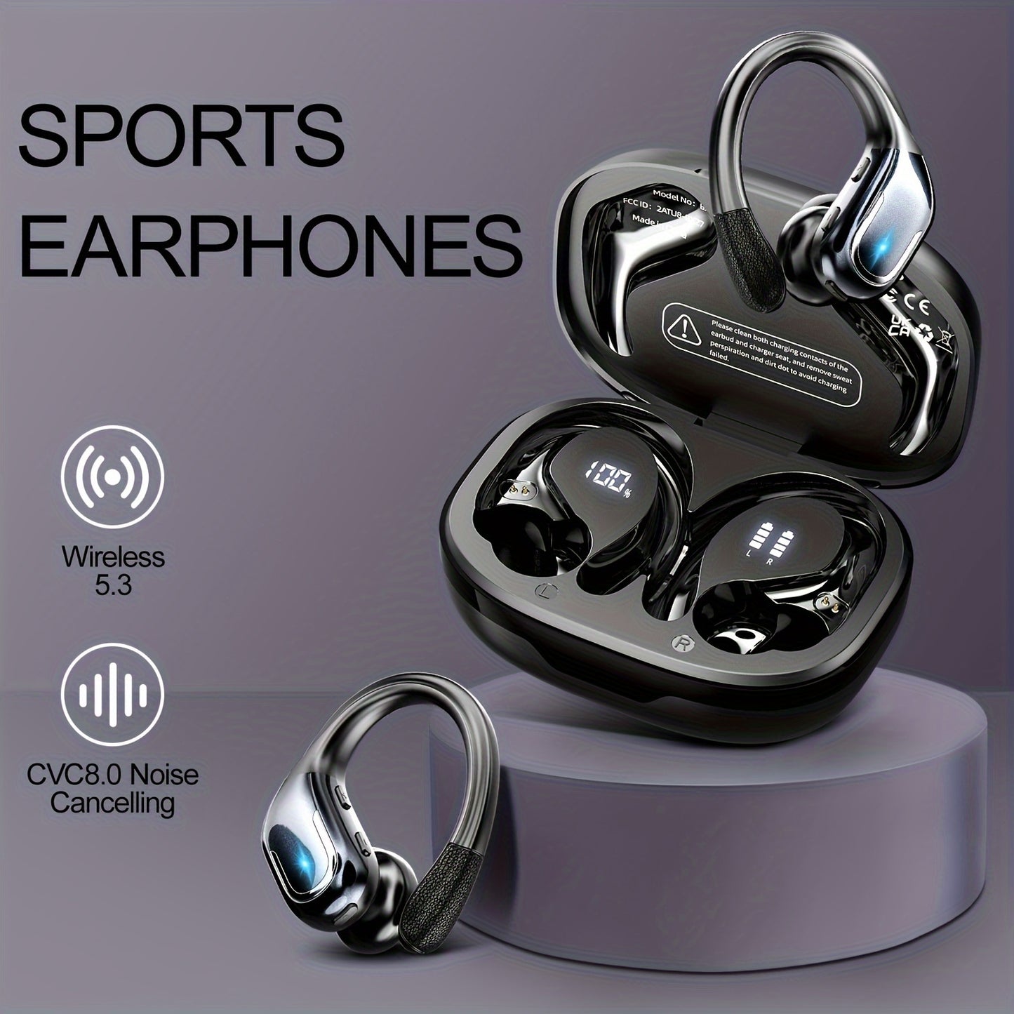 LIFEBEE New Wireless Earbuds for Running Sports, Wireless Earphones with Earhooks Pure Bass Sound, Over Ear Headphones ENC Noise Cancelling with Dual-LED Display, Earphones Built-in Microphone