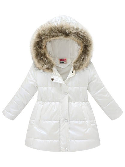 Children's Winter New Style Thickened Glossy Hooded Jacket for Boys and Girls, Mid-Length