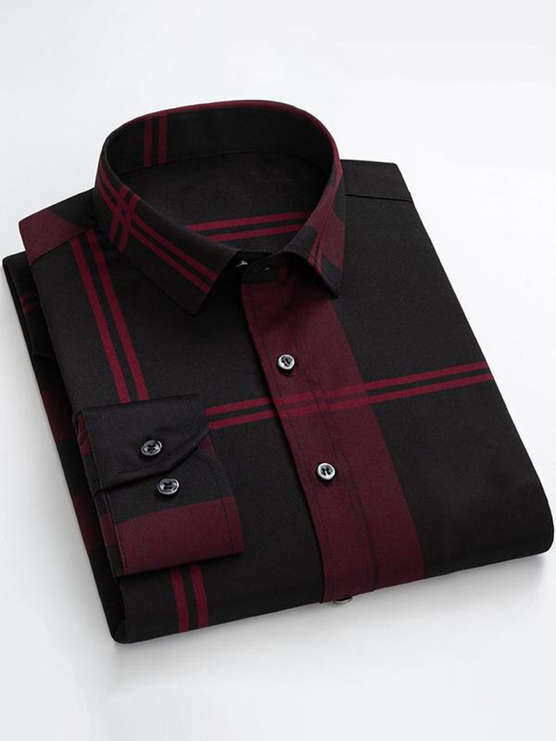 Men'S Plaid Print Long Sleeve Dress Shirt, Casual Comfy Collared Button Design Top for Work Office Business, Men'S Clothes for All Seasons, Menswear