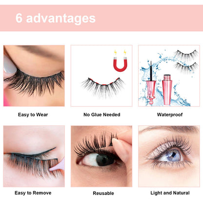 5 Pairs Magnetic Eyelashes And Eyeliner Kit Reusable 3D Magnetic False Lashes Extension No Glue Needed - Eyes Makeup Sets for Mother