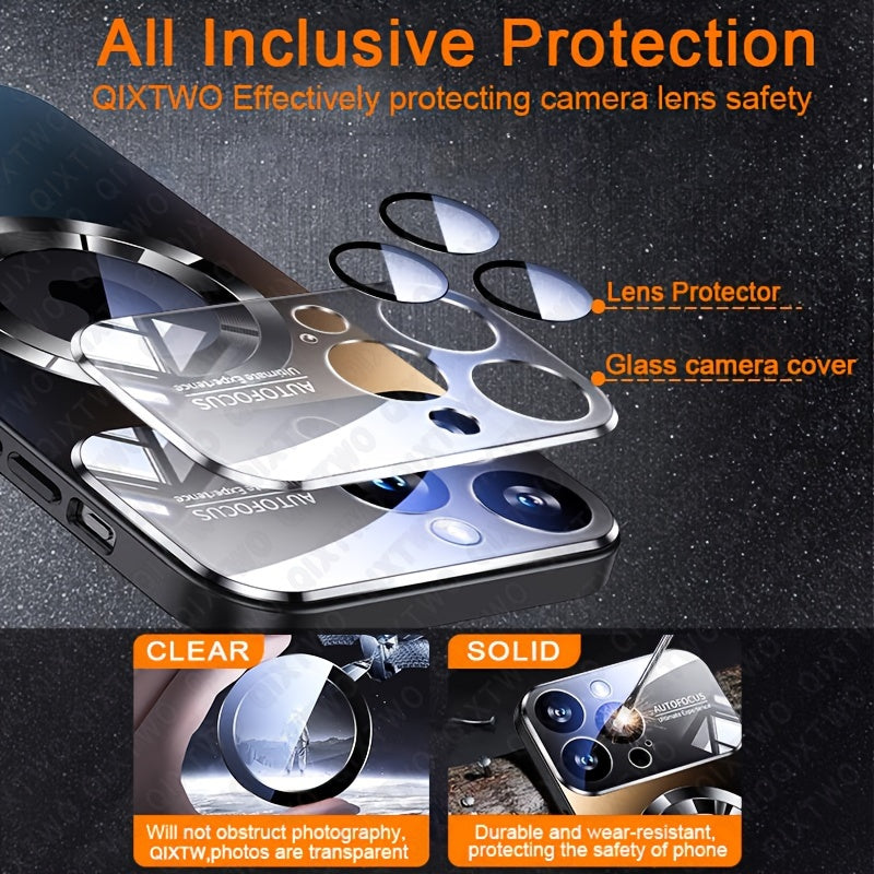 Luxury Titanium Metallic Color Magnetic Wireless Charging Matte Phone Case for iPhone 17 16 15 14 13 12 11 Pro Max Air Plus Shockproof Glass Window Camera Lens Protection Cover with Hollowed out Logo