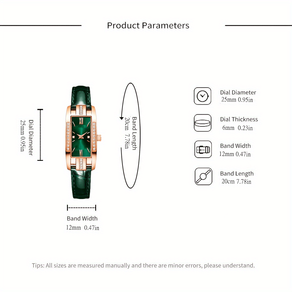 Rhinestone Decor Quartz Watch Elegant Rectangle Pointer Analog Wristwatch With PU Leather Strap