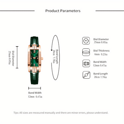 Rhinestone Decor Quartz Watch Elegant Rectangle Pointer Analog Wristwatch With PU Leather Strap