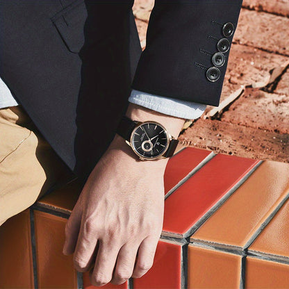 PAGAN DESIGN Fashion Casual Sports Watch Men Stainless Steel Waterproof Quartz Watch Leather Strap