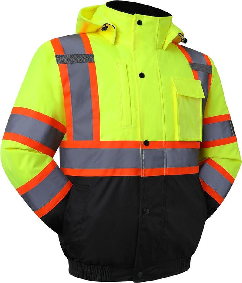 High Visibility Reflective Jackets for Work, Waterproof Class 3 with Pockets, Mens Work Construction Coat for Cold Weather Safety Jacket