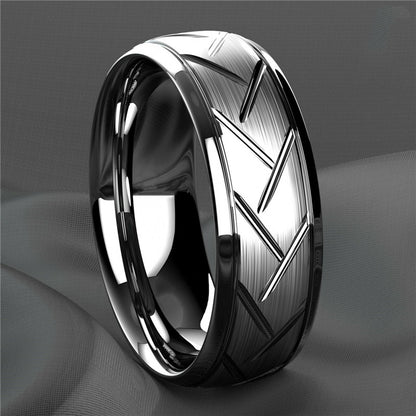 1pc 8MM Luxury Black Titanium Steel Ring - High Quality, Fashion Simple Design, Black Stainless Steel Wire Groove Tire Ring - For Men - Perfect Gift for Him - Anniversary, Birthday, Valentine's Day