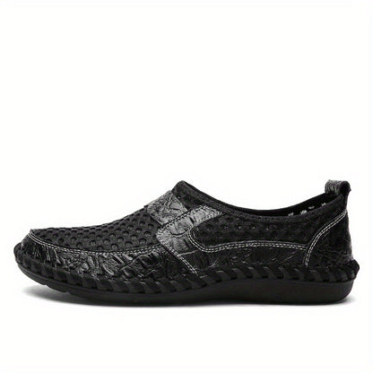 Mens Breathable Lightweight Solid Color Round Toe Slip-On Loafers - Wear-Resistant Non-Slip Rubber Sole, EVA Insole, Fabric Upper for Comfortable Walking, Hiking, Spring and Summer Outdoor Activities