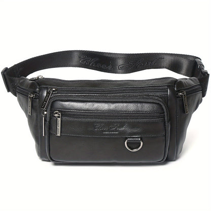 Genuine Leather Men's Waist Bag/Women's Multifunctional Hip Bag/Stylish Multi-Pocket Travel Sports Backpack for Hiking, Cycling, Fishing, And Running